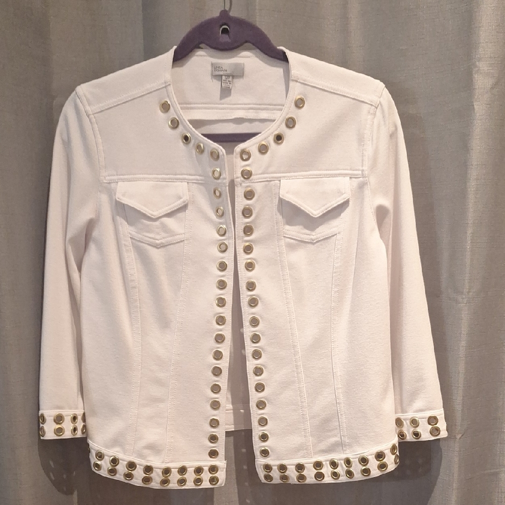 Linea Domani White Jacket with Gold Tone Gramet Accents Size S